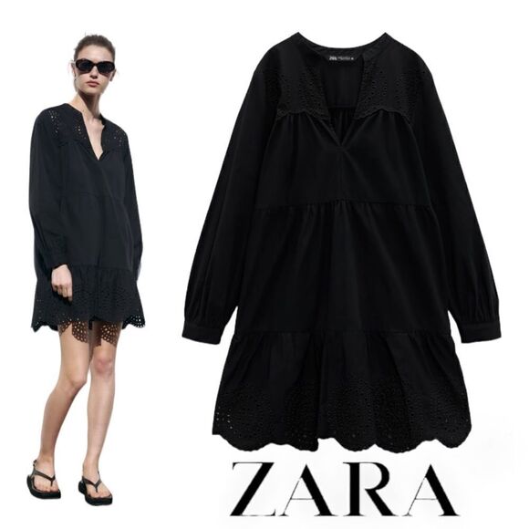 Zara Dresses & Skirts - ZARA | Black | OPENWORK EMBROIDERED MINI DRESS